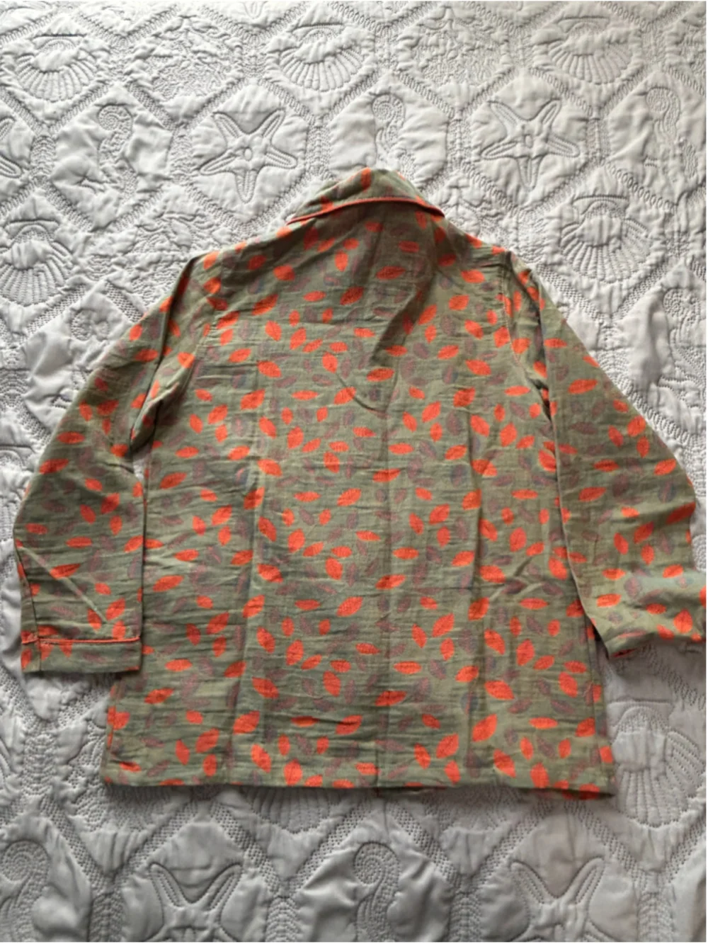 Xilinuo Pajama Set Women’s M Green Orange Leaf Print 100% Cotton NWT